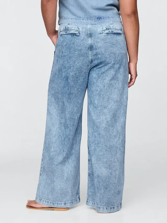 Pantalon en denim plissé ultra-doux à taille haute 365
