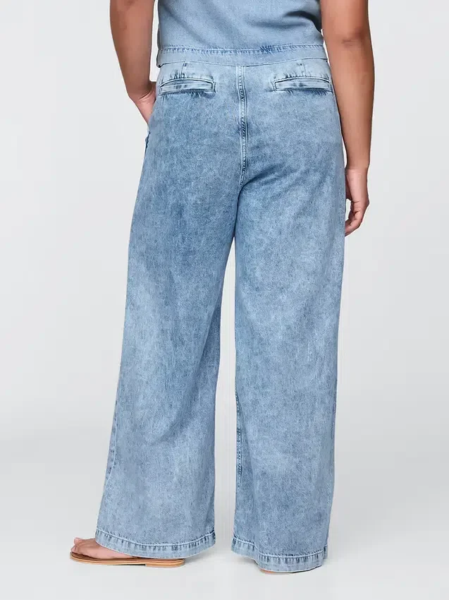 Pantalon en denim plissé ultra-doux à taille haute 365