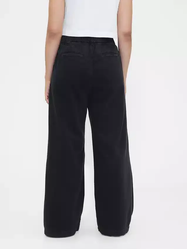 Pantalon en denim plissé ultra-doux à taille haute 365