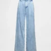 Pantalon en denim plissé ultra-doux à taille haute 365