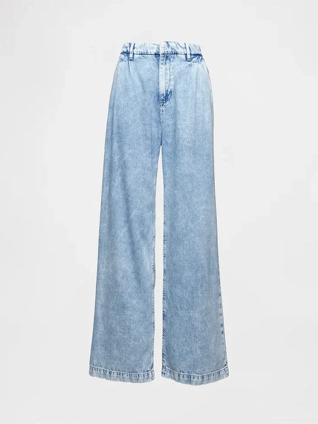 Pantalon en denim plissé ultra-doux à taille haute 365