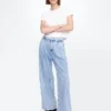 Pantalon en denim plissé ultra-doux à taille haute 365