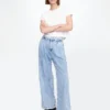 Pantalon en denim plissé ultra-doux à taille haute 365