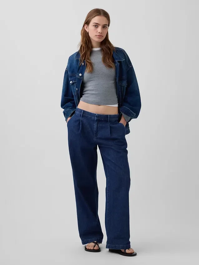 Pantalon en denim à taille basse et plis 365
