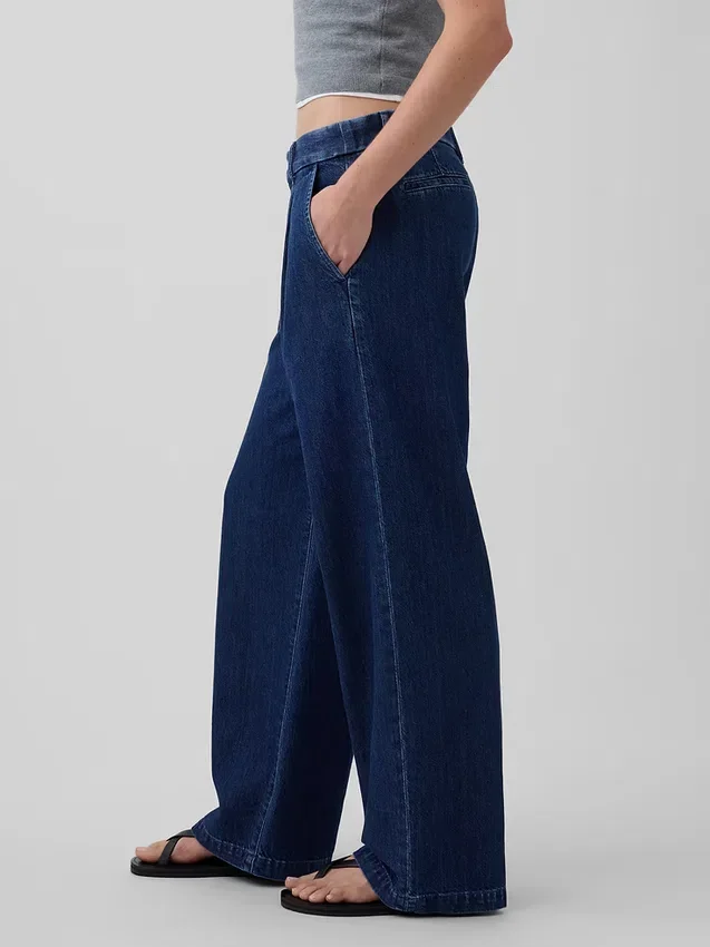 Pantalon en denim à taille basse et plis 365