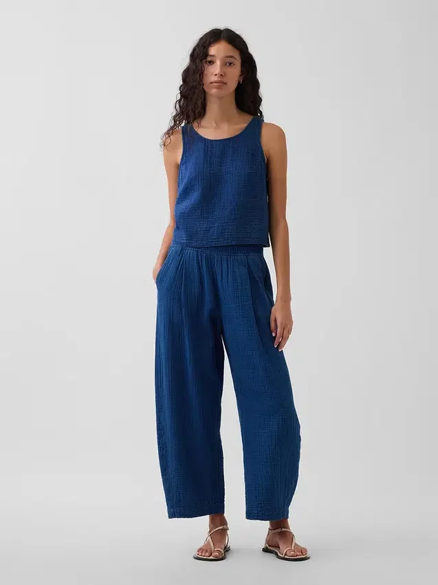 Pantalon facile à enfiler en denim de gaze de coton