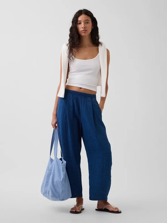 Pantalon facile à enfiler en denim de gaze de coton