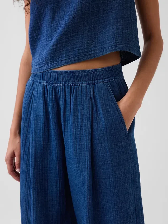 Pantalon facile à enfiler en denim de gaze de coton