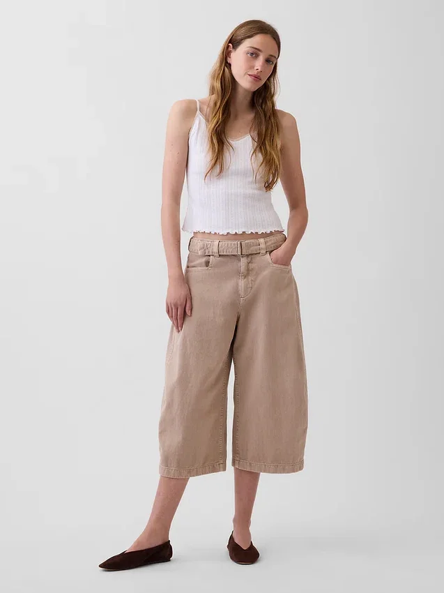 Pantalon-jupe à taille mi-haute et ceinture