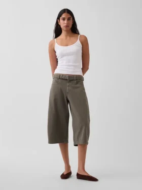 Pantalon-jupe à taille mi-haute et ceinture
