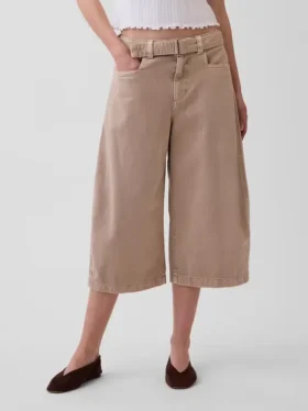 Pantalon-jupe à taille mi-haute et ceinture