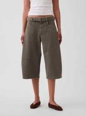 Pantalon-jupe à taille mi-haute et ceinture