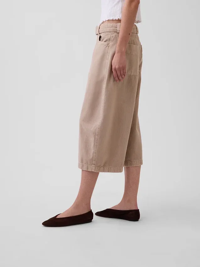Pantalon-jupe à taille mi-haute et ceinture