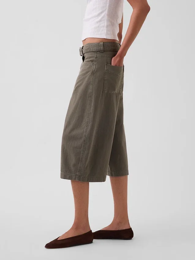 Pantalon-jupe à taille mi-haute et ceinture