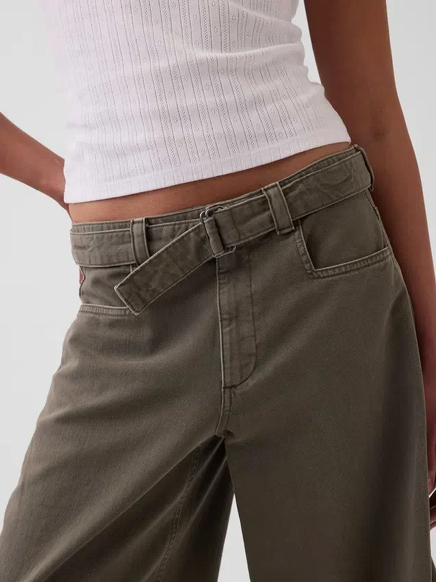 Pantalon-jupe à taille mi-haute et ceinture
