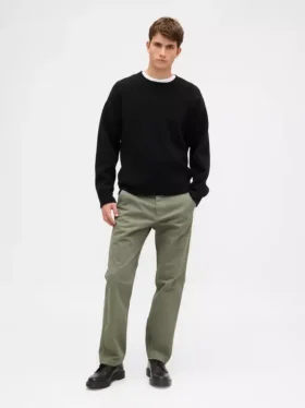 Pantalon kaki droit décontracté en sergé épais