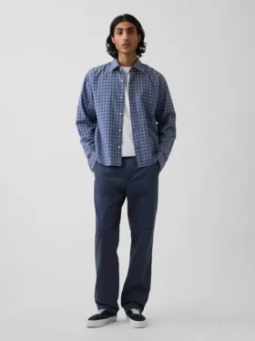 Pantalon kaki droit décontracté en sergé épais