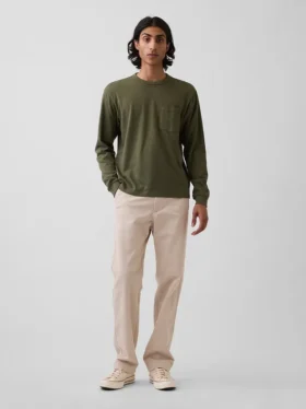 Pantalon kaki droit décontracté en sergé épais