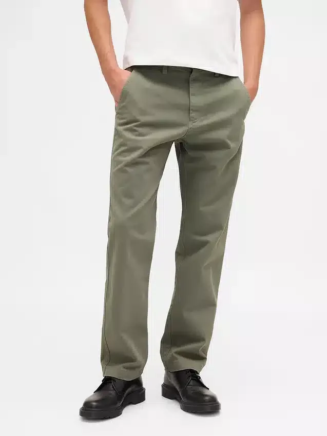 Pantalon kaki droit décontracté en sergé épais