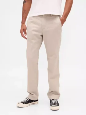 Pantalon kaki droit décontracté en sergé épais