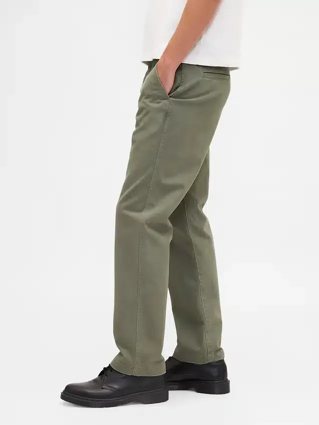Pantalon kaki droit décontracté en sergé épais