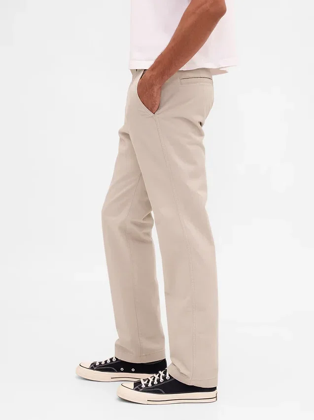 Pantalon kaki droit décontracté en sergé épais