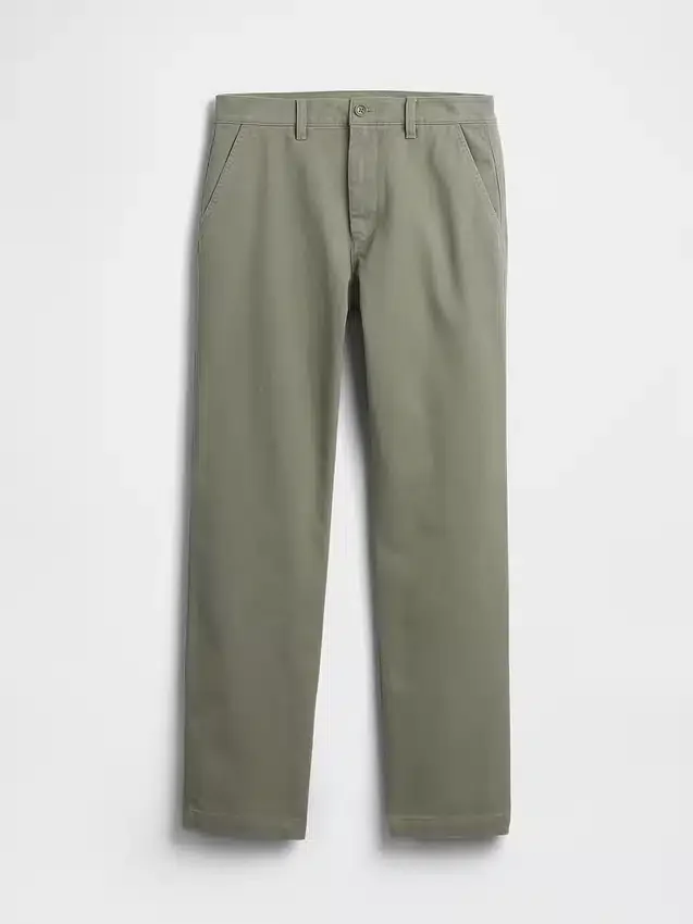 Pantalon kaki droit décontracté en sergé épais