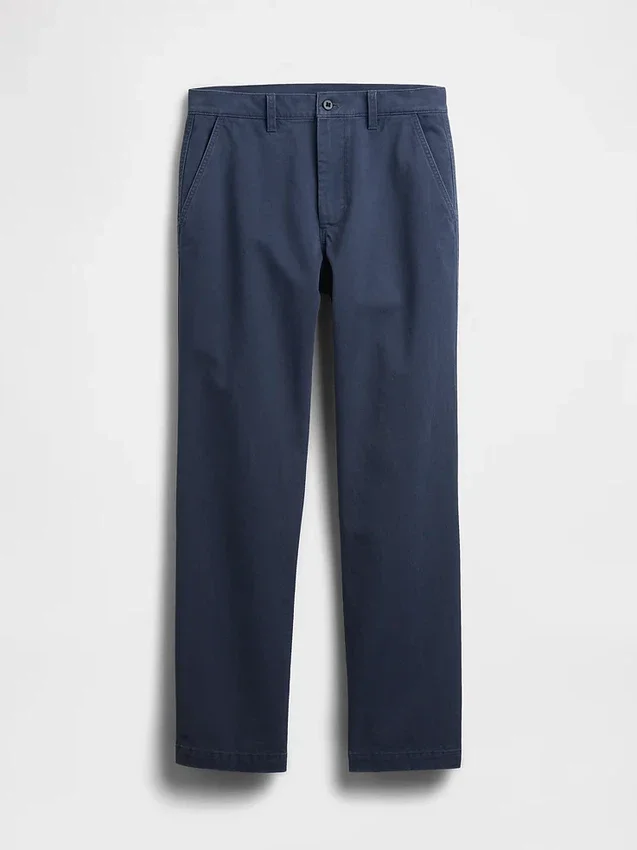 Pantalon kaki droit décontracté en sergé épais