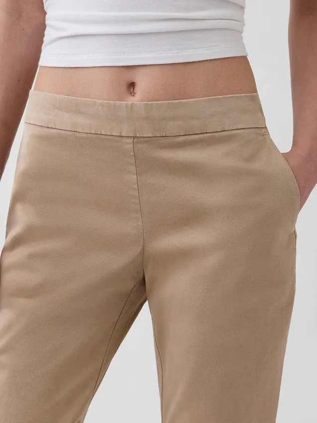 Pantalon kaki évasé ajusté à taille basse