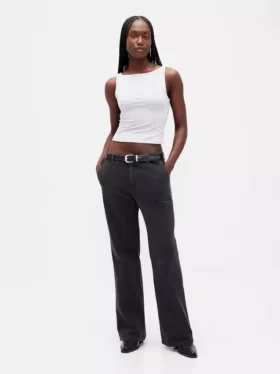 Pantalon kaki évasé à taille basse et coupe décontractée
