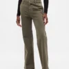 Pantalon kaki évasé à taille basse et coupe décontractée