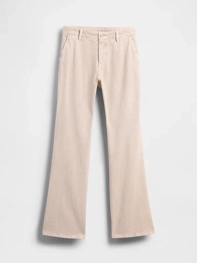 Pantalon kaki évasé à taille basse et coupe décontractée