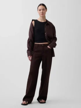 Pantalon large en lin et coton