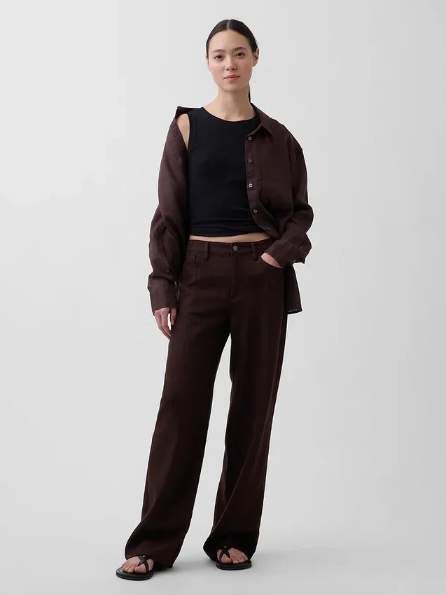 Pantalon large en lin et coton