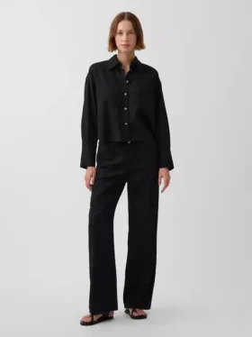 Pantalon large en lin et coton