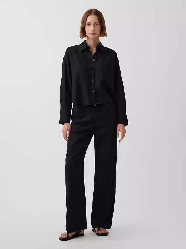 Pantalon large en lin et coton