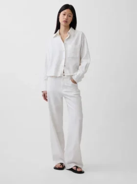 Pantalon large en lin et coton