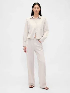 Pantalon large en lin et coton