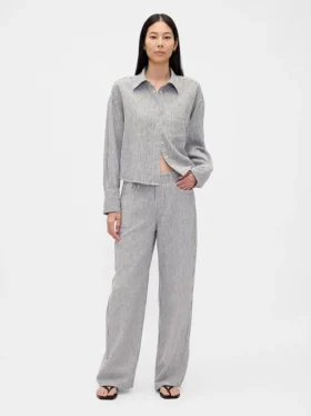 Pantalon large en lin et coton