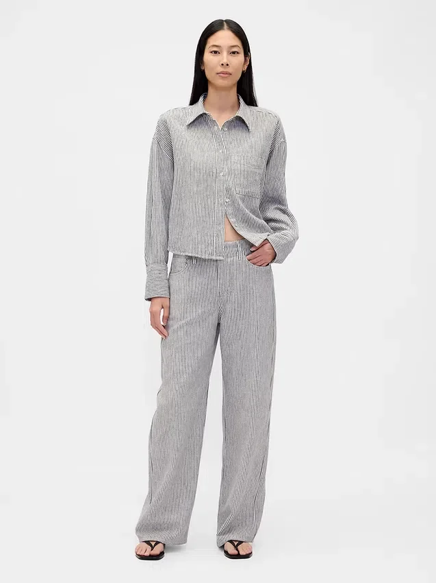Pantalon large en lin et coton