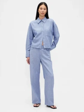 Pantalon large en lin et coton