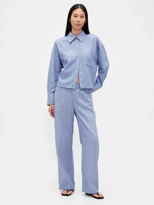 Pantalon large en lin et coton