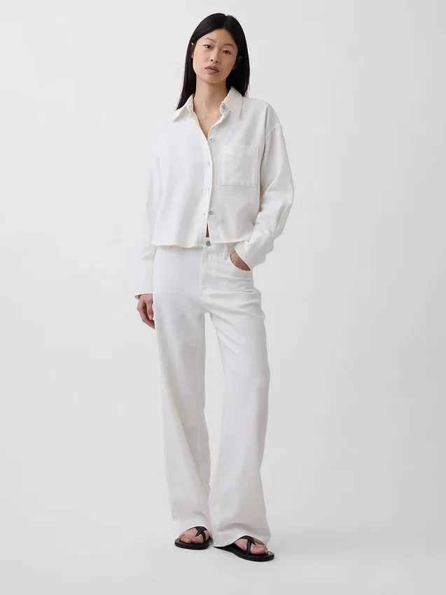 Pantalon large en lin et coton