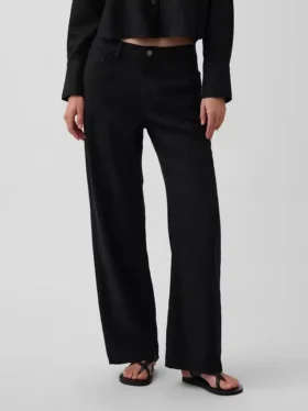 Pantalon large en lin et coton