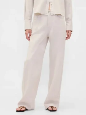 Pantalon large en lin et coton