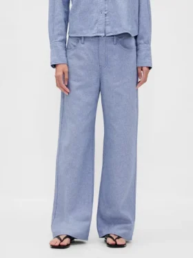 Pantalon large en lin et coton