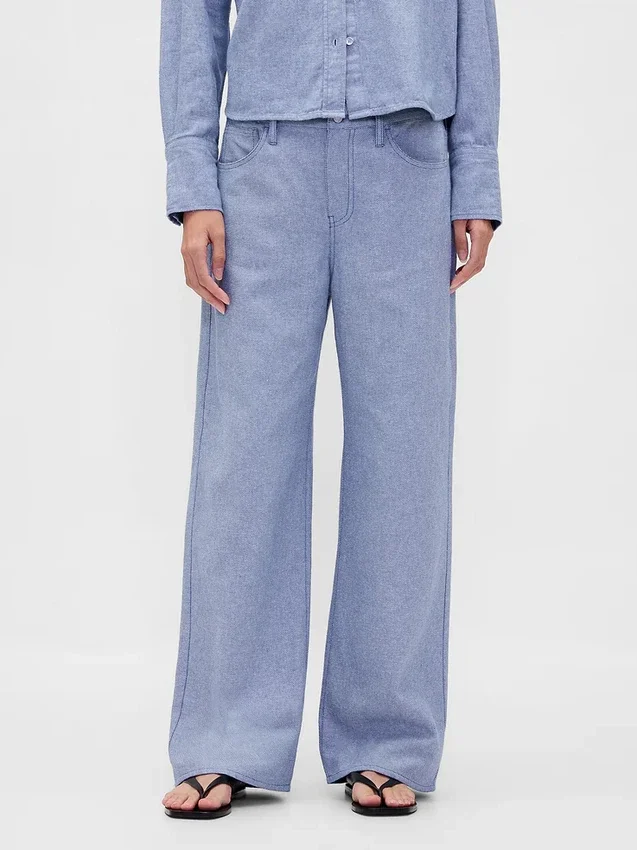 Pantalon large en lin et coton