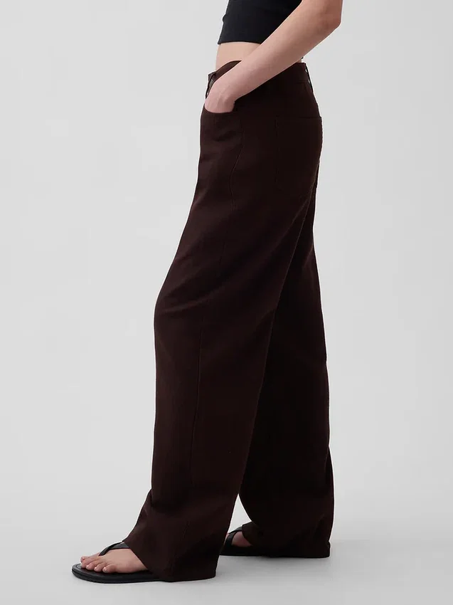 Pantalon large en lin et coton