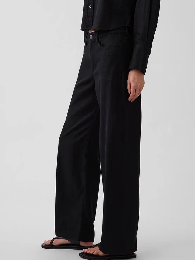 Pantalon large en lin et coton