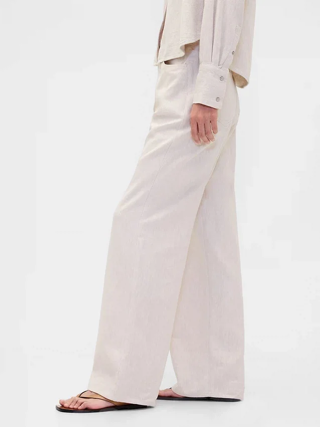 Pantalon large en lin et coton